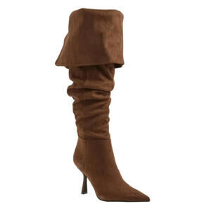 Jeffrey Campbell Acclaim Thigh High OTK Fold Over Brown Suede Boots US 9